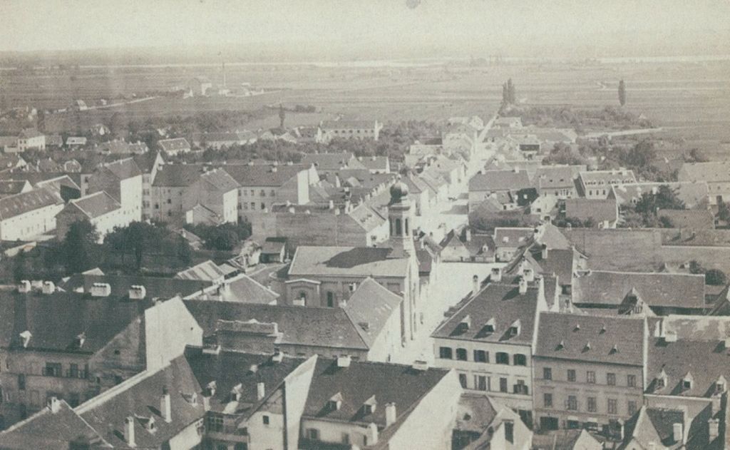 Trg Petra Preradovića 1871. godine (Ivan Standl). Panorama budućeg trga